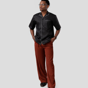 Burnt Orange Pants paired with Black or White Subtle Embroidered Button-down Shirt